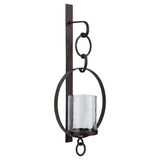 Benzara Metal Wall Sconce with Glass Hurricane and Chain Design Holder, Black BM232919 Black Metal, Glass BM232919