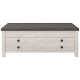 Benzara 45 Inches Single Drawer Lift Top Cocktail Table, Gray and White BM232944 Gray and White Solid Wood and Engineered Wood BM232944