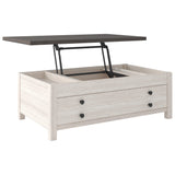 Benzara 45 Inches Single Drawer Lift Top Cocktail Table, Gray and White BM232944 Gray and White Solid Wood and Engineered Wood BM232944