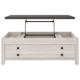 Benzara 45 Inches Single Drawer Lift Top Cocktail Table, Gray and White BM232944 Gray and White Solid Wood and Engineered Wood BM232944