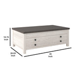 Benzara 45 Inches Single Drawer Lift Top Cocktail Table, Gray and White BM232944 Gray and White Solid Wood and Engineered Wood BM232944