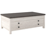 Benzara 45 Inches Single Drawer Lift Top Cocktail Table, Gray and White BM232944 Gray and White Solid Wood and Engineered Wood BM232944