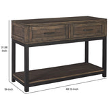 Benzara 48.13 Inches 2 Drawer Sofa Table with Bottom Shelf, Brown BM232945 Brown Solid Wood, Veneer, and Engineered Wood BM232945