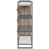 Benzara 43.25 Inches 3 Cubby Shoe Rack with 4 Shelves, Brown and Gray BM232946 Brown and Gray Solid Wood and Metal BM232946