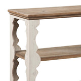 Benzara Traditional Style Console Sofa Table with Scalloped Design, White and Brown BM232961 White and Brown Wood BM232961