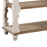 Benzara Traditional Style Console Sofa Table with Scalloped Design, White and Brown BM232961 White and Brown Wood BM232961