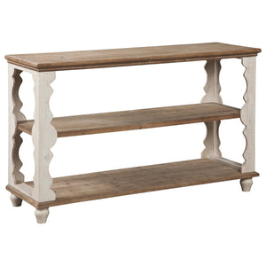 Benzara Traditional Style Console Sofa Table with Scalloped Design, White and Brown BM232961 White and Brown Wood BM232961