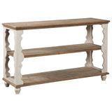 Traditional Style Console Sofa Table with Scalloped Design, White and Brown