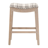 Benzara 26 Inches Fabric Padded Wooden Counter Stool, Brown BM233006 Brown Fabric and Solid Wood BM233006