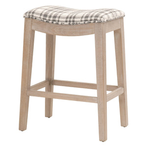 Benzara 26 Inches Fabric Padded Wooden Counter Stool, Brown BM233006 Brown Fabric and Solid Wood BM233006