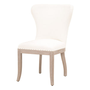 Benzara 19.75 Inches Fabric Padded Dining Chair, Set of 2, White BM233009 White Fabric and Solid Wood BM233009