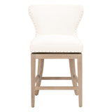 Benzara 26.5 Inches Fabric Padded Swivel Counter Stool, White BM233010 White Fabric and Solid Wood BM233010