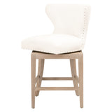 Benzara 26.5 Inches Fabric Padded Swivel Counter Stool, White BM233010 White Fabric and Solid Wood BM233010