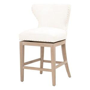 Benzara 26.5 Inches Fabric Padded Swivel Counter Stool, White BM233010 White Fabric and Solid Wood BM233010