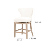 Benzara 26.5 Inches Fabric Padded Swivel Counter Stool, White BM233010 White Fabric and Solid Wood BM233010