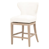 Benzara 26.5 Inches Fabric Padded Swivel Counter Stool, White BM233010 White Fabric and Solid Wood BM233010