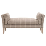 Benzara Nailhead Trim Fabric Upholstered Checkered Bench, Gray BM233013 Gray Fabric and Solid Wood BM233013