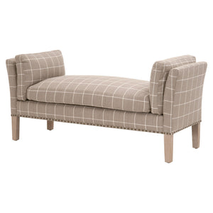 Benzara Nailhead Trim Fabric Upholstered Checkered Bench, Gray BM233013 Gray Fabric and Solid Wood BM233013