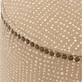 Benzara 20 Inches Polka Dot Fabric Wooden Frame Ottoman, Brown BM233015 Brown Fabric and Solid Wood BM233015