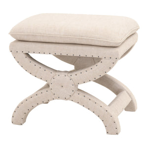 Benzara 21 Inches Pillow Top Ottoman with Criss Cross Base, Beige BM233016 Beige Fabric and Solid Wood BM233016