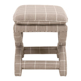 Benzara 21 Inches Checkered Pillow Top Wooden Ottoman, Gray BM233017 Gray Fabric and Solid Wood BM233017