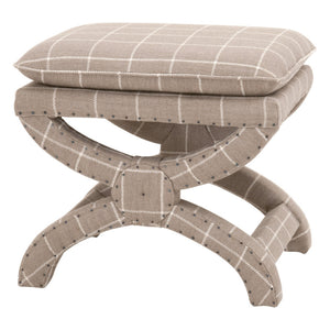 Benzara 21 Inches Checkered Pillow Top Wooden Ottoman, Gray BM233017 Gray Fabric and Solid Wood BM233017