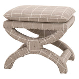 21 Inches Checkered Pillow Top Wooden Ottoman, Gray