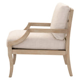 Benzara 20.5 Inch Cushioned Seat Wood Frame Club Chair, Beige and Brown BM233031 Beige, Brown Solid Wood, Fabric BM233031