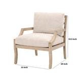 Benzara 20.5 Inch Cushioned Seat Wood Frame Club Chair, Beige and Brown BM233031 Beige, Brown Solid Wood, Fabric BM233031