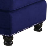 Benzara 46 Inches Nailhead Trim Velvet Upholstered Ottoman, Blue BM233086 Blue Solid Wood and Fabric BM233086