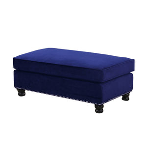 Benzara 46 Inches Nailhead Trim Velvet Upholstered Ottoman, Blue BM233086 Blue Solid Wood and Fabric BM233086