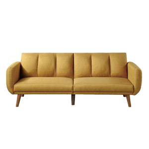 Benzara Adjustable Upholstered Sofa with Track Armrests and Angled Legs, Yellow BM233093 Yellow Fabric and wood BM233093