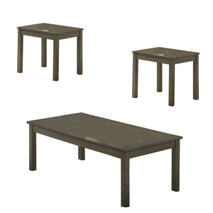 Benzara 3 Piece Transitional Coffee Table and End Table with Block Legs, Gray BM233095 Gray Wood and Veneer BM233095