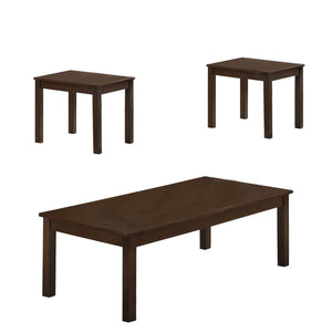 Benzara 3 Piece Transitional Coffee Table and End Table with Block Legs, Brown BM233096 Brown Wood and Veneer BM233096