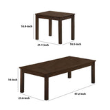 Benzara 3 Piece Transitional Coffee Table and End Table with Block Legs, Brown BM233096 Brown Wood and Veneer BM233096