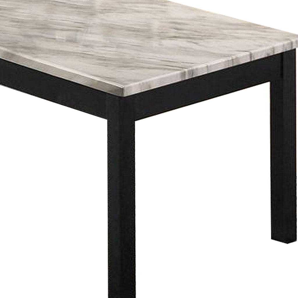 Benzara 3 Piece Coffee Table and End Table with Faux Marble Top, Black and White BM233097 Black and white Wood and faux marble BM233097