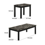 Benzara 3 Piece Coffee Table and End Table with Faux Marble Top, Black BM233098 Black Wood and faux marble BM233098