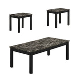 Benzara 3 Piece Coffee Table and End Table with Faux Marble Top, Black BM233098 Black Wood and faux marble BM233098