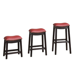 Benzara 18 Inch Wooden Stool with Upholstered Cushion Seat Set of 2, Gray and Red BM233106 Black and Red Wood BM233106