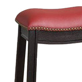 Benzara 18 Inch Wooden Stool with Upholstered Cushion Seat Set of 2, Gray and Red BM233106 Black and Red Wood BM233106