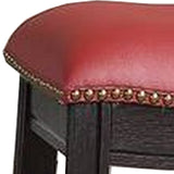 Benzara 24 Inch Padded Counter Stool with Nailhead Trim, Set of 2, Brown and Red BM233107 Brown and Red Wood, Faux Leather BM233107