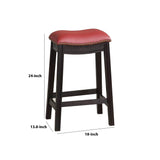 Benzara 24 Inch Padded Counter Stool with Nailhead Trim, Set of 2, Brown and Red BM233107 Brown and Red Wood, Faux Leather BM233107