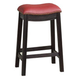 24 Inch Padded Counter Stool with Nailhead Trim, Set of 2, Brown and Red