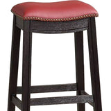 Benzara 29 Inch Wooden Bar Stool with Upholstered Cushion Seat Set of 2, Gray and Red BM233108 Black and Red Wood BM233108