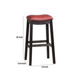 Benzara 29 Inch Wooden Bar Stool with Upholstered Cushion Seat Set of 2, Gray and Red BM233108 Black and Red Wood BM233108