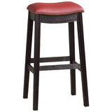 Benzara 29 Inch Wooden Bar Stool with Upholstered Cushion Seat Set of 2, Gray and Red BM233108 Black and Red Wood BM233108