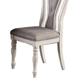 Benzara Dining Chair with Button Tufted Backrest and Padded Seat Set of 2, White and Gray BM233110 White and Gray Wood and Fabric BM233110