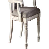 Benzara Wooden Arm Chair with Button Tufted Back, Set of 2, Cream and Gray BM233131 Cream and Gray Wood and Fabric BM233131