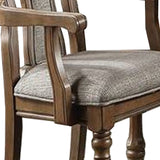 Benzara Wooden Arm Chair with Button Tufted Back, Set of 2, Brown and Gray BM233136 Brown and Gray Wood and Fabric BM233136