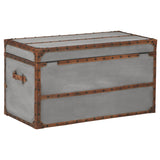 Benzara 33.5 Inches Wooden Storage Trunk with Bolt Trim, Gray BM233198 Gray Engineered Wood, Metal and Canvas BM233198